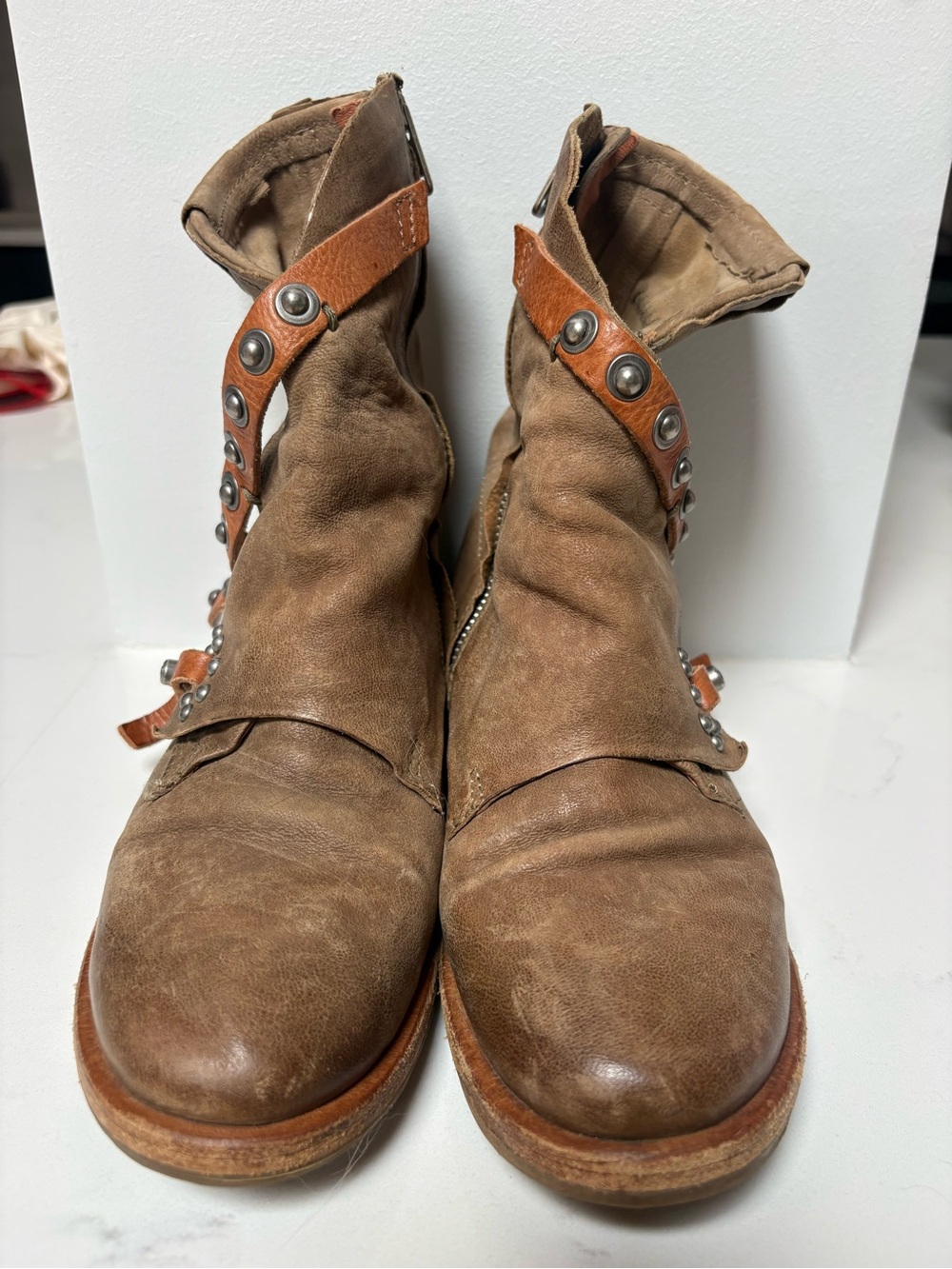 Freebird by Steven Brown Studded Leather Moto Ankle Boots